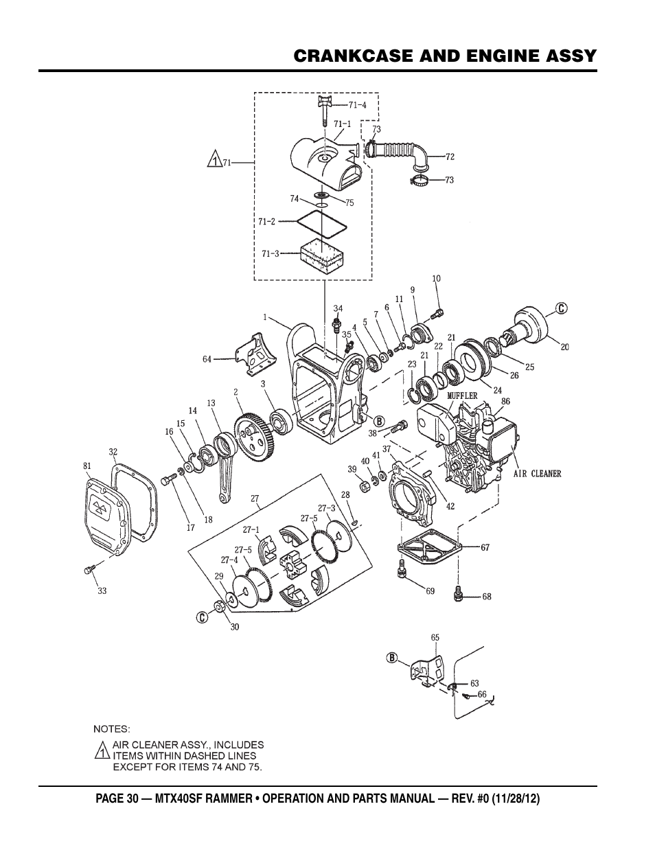 Crankcase and engine assy | Multiquip MTR40SF User Manual | Page 30 / 64