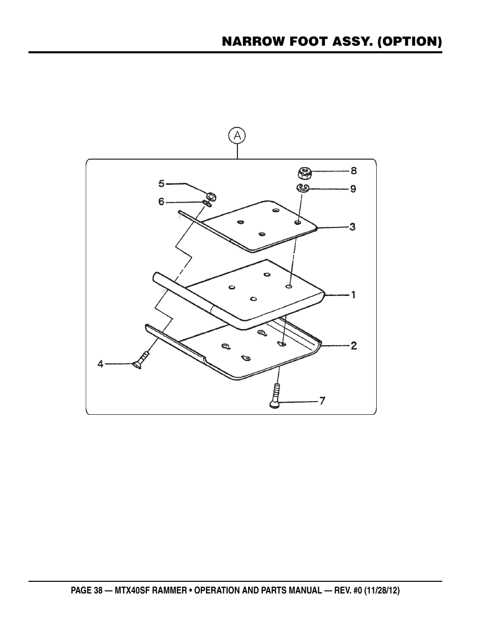 Narrow foot assy. (option) | Multiquip MTR40SF User Manual | Page 38 / 64