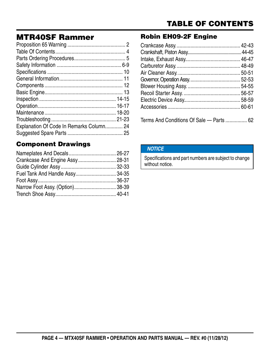 Multiquip MTR40SF User Manual | Page 4 / 64