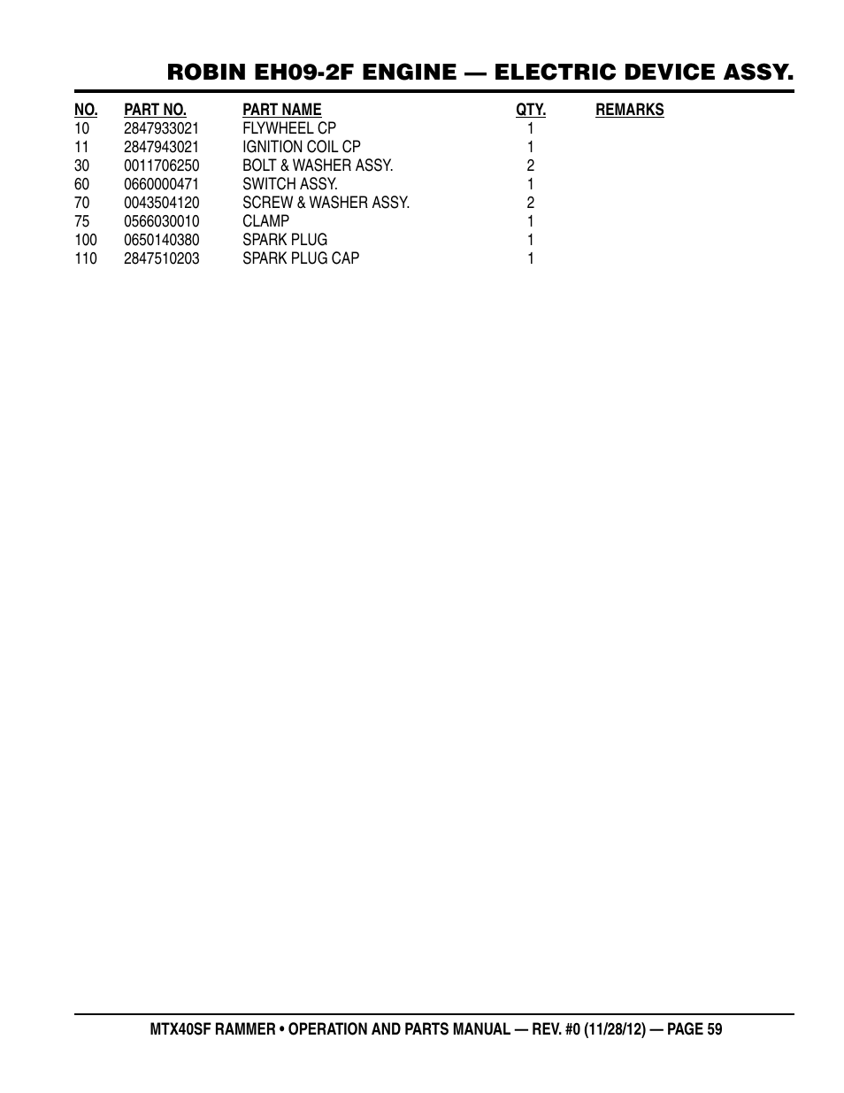 Robin eh09-2f engine — electric device assy | Multiquip MTR40SF User Manual | Page 59 / 64