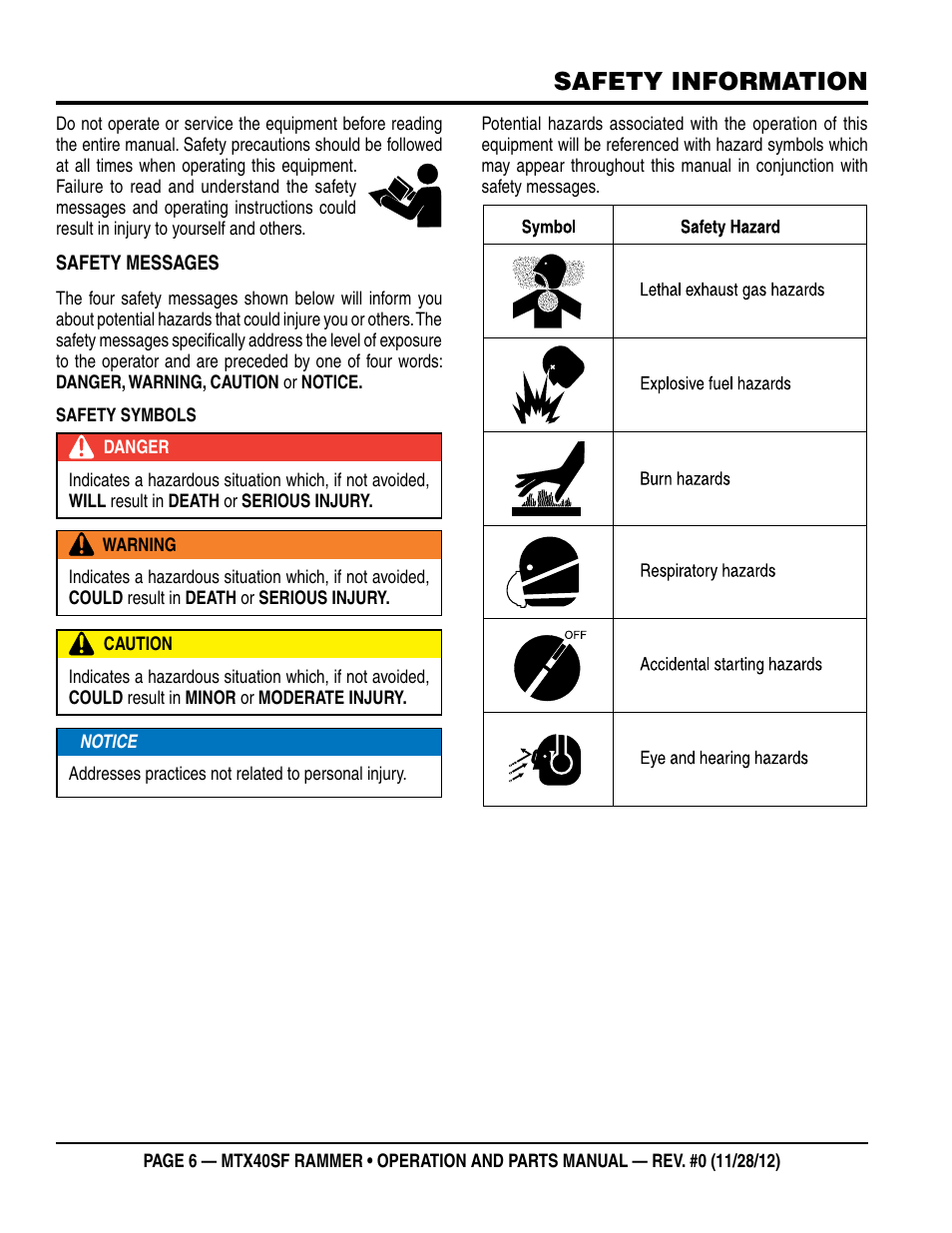 Safety information | Multiquip MTR40SF User Manual | Page 6 / 64