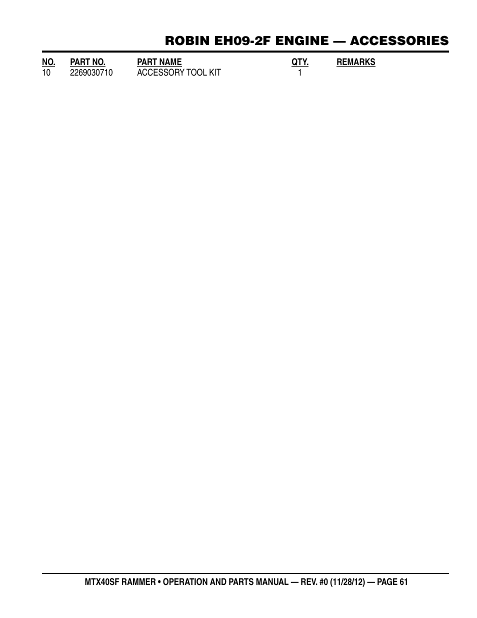 Robin eh09-2f engine — accessories | Multiquip MTR40SF User Manual | Page 61 / 64