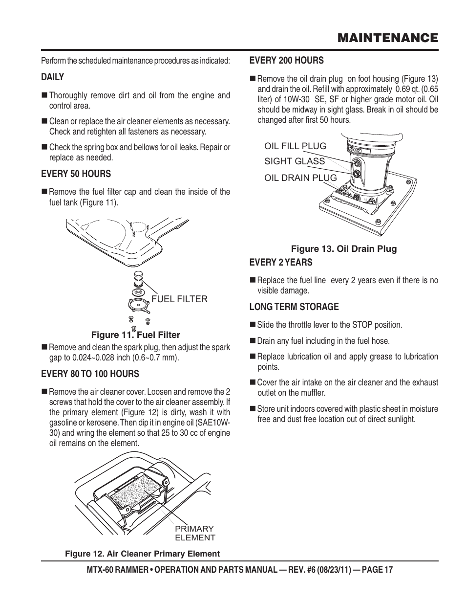 Maintenance | Multiquip MTX60 User Manual | Page 17 / 66