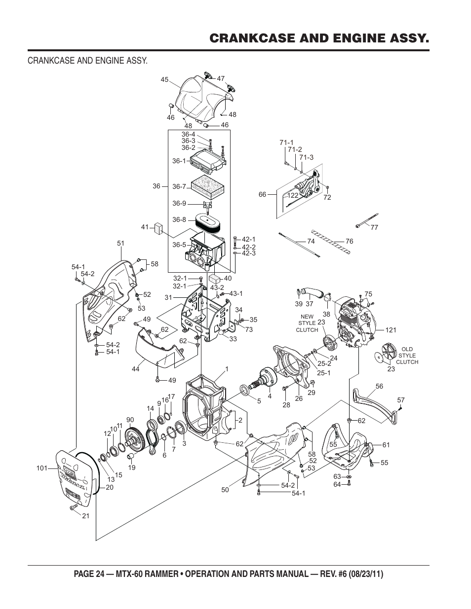 Crankcase and engine assy | Multiquip MTX60 User Manual | Page 24 / 66