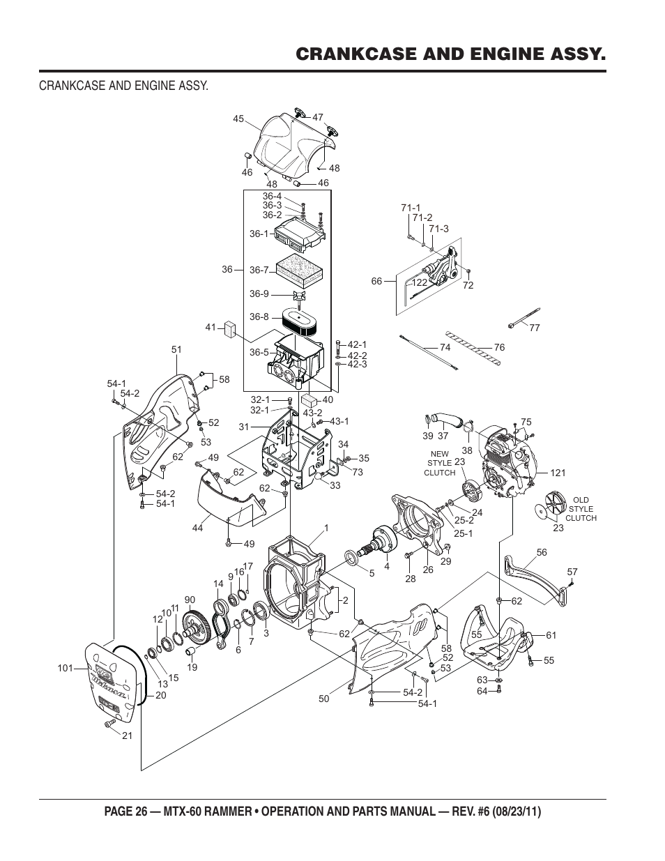 Crankcase and engine assy | Multiquip MTX60 User Manual | Page 26 / 66