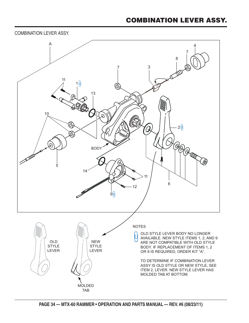 Combination lever assy | Multiquip MTX60 User Manual | Page 34 / 66