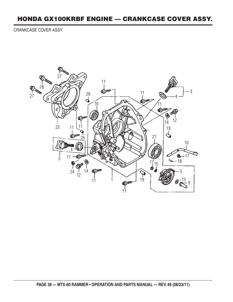 Honda gx100krbf engine — crankcase cover assy | Multiquip MTX60 User Manual | Page 38 / 66