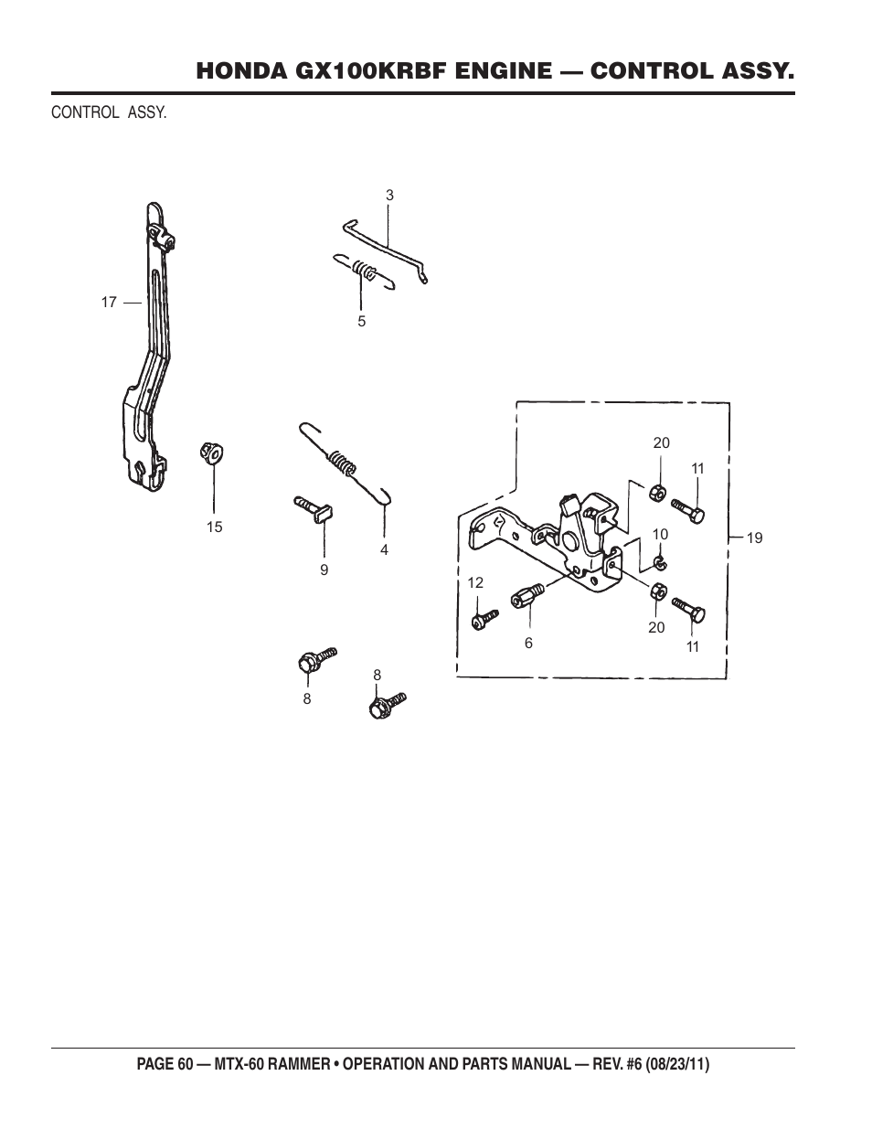 Honda gx100krbf engine — control assy | Multiquip MTX60 User Manual | Page 60 / 66
