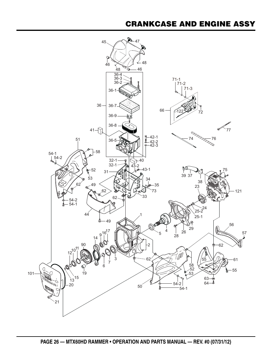 Crankcase and engine assy | Multiquip MTX60HD User Manual | Page 26 / 70
