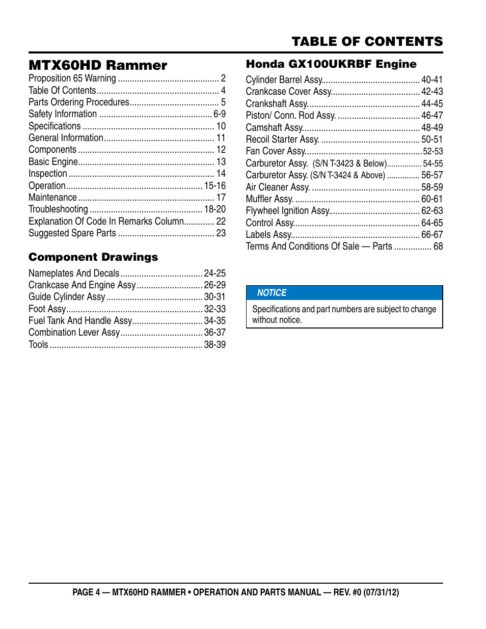 Multiquip MTX60HD User Manual | Page 4 / 70