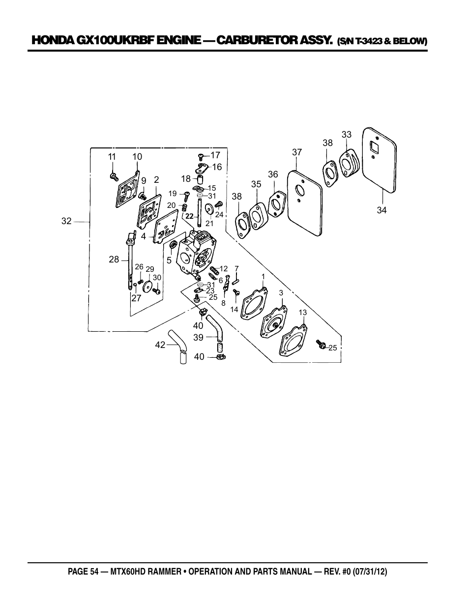 Honda gx100ukrbf engine — carburetor assy | Multiquip MTX60HD User Manual | Page 54 / 70