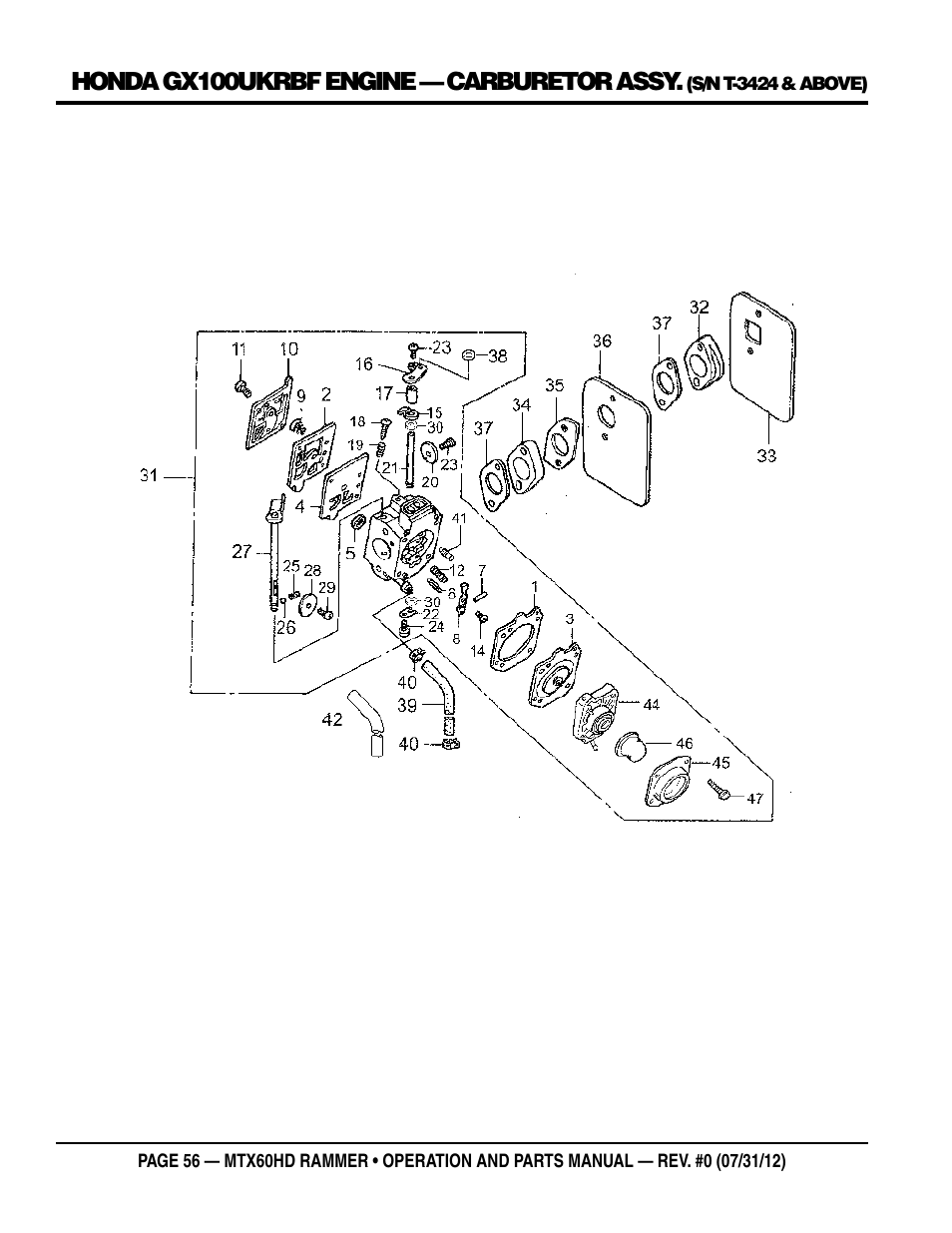 Honda gx100ukrbf engine — carburetor assy | Multiquip MTX60HD User Manual | Page 56 / 70