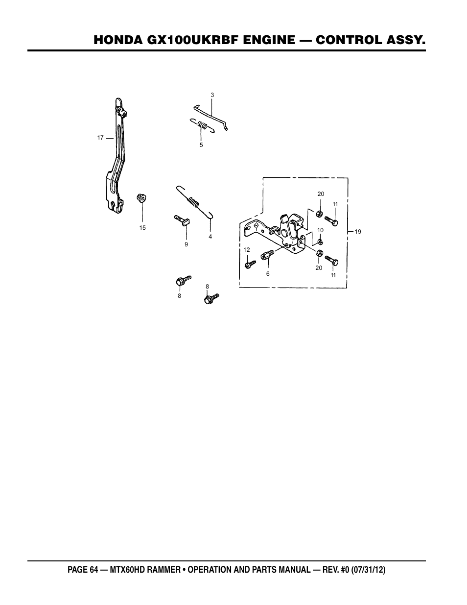 Honda gx100ukrbf engine — control assy | Multiquip MTX60HD User Manual | Page 64 / 70