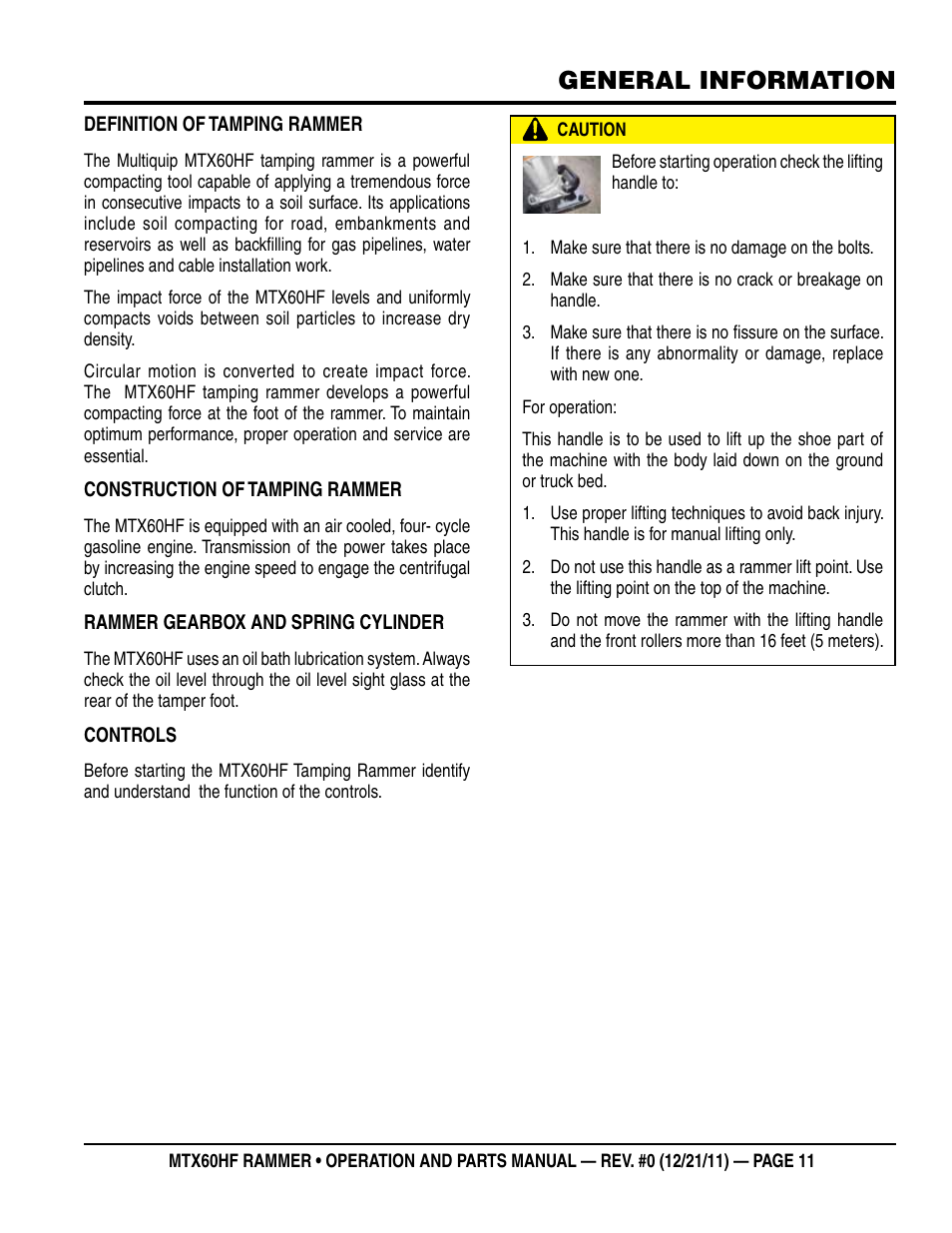 General information | Multiquip MTX60HF User Manual | Page 11 / 66