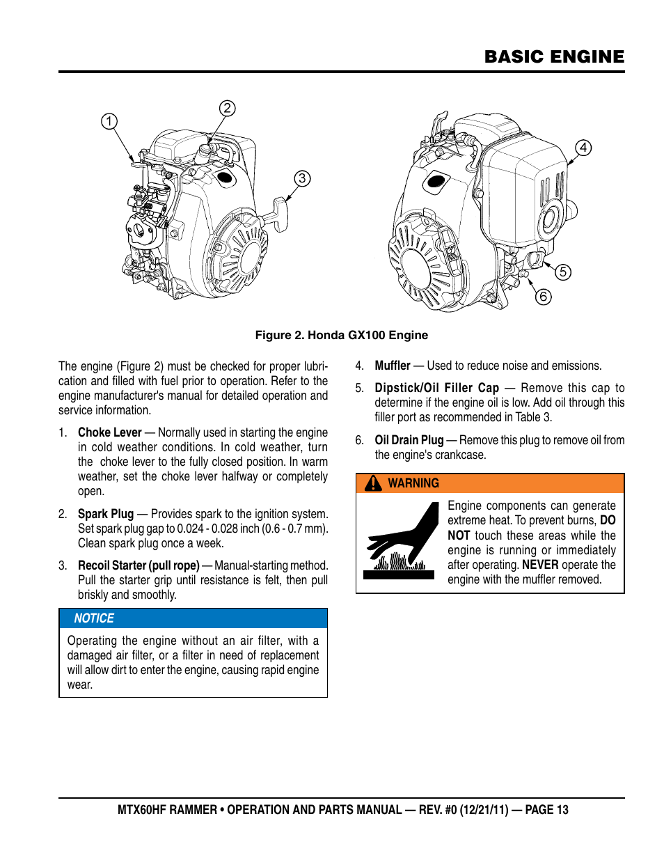 Basic engine | Multiquip MTX60HF User Manual | Page 13 / 66