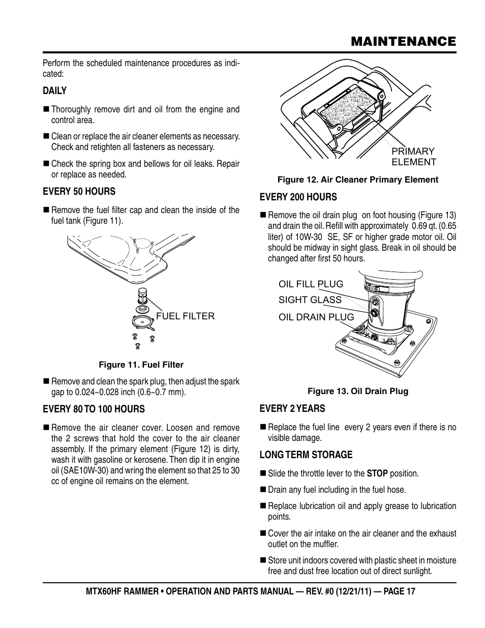 Maintenance | Multiquip MTX60HF User Manual | Page 17 / 66