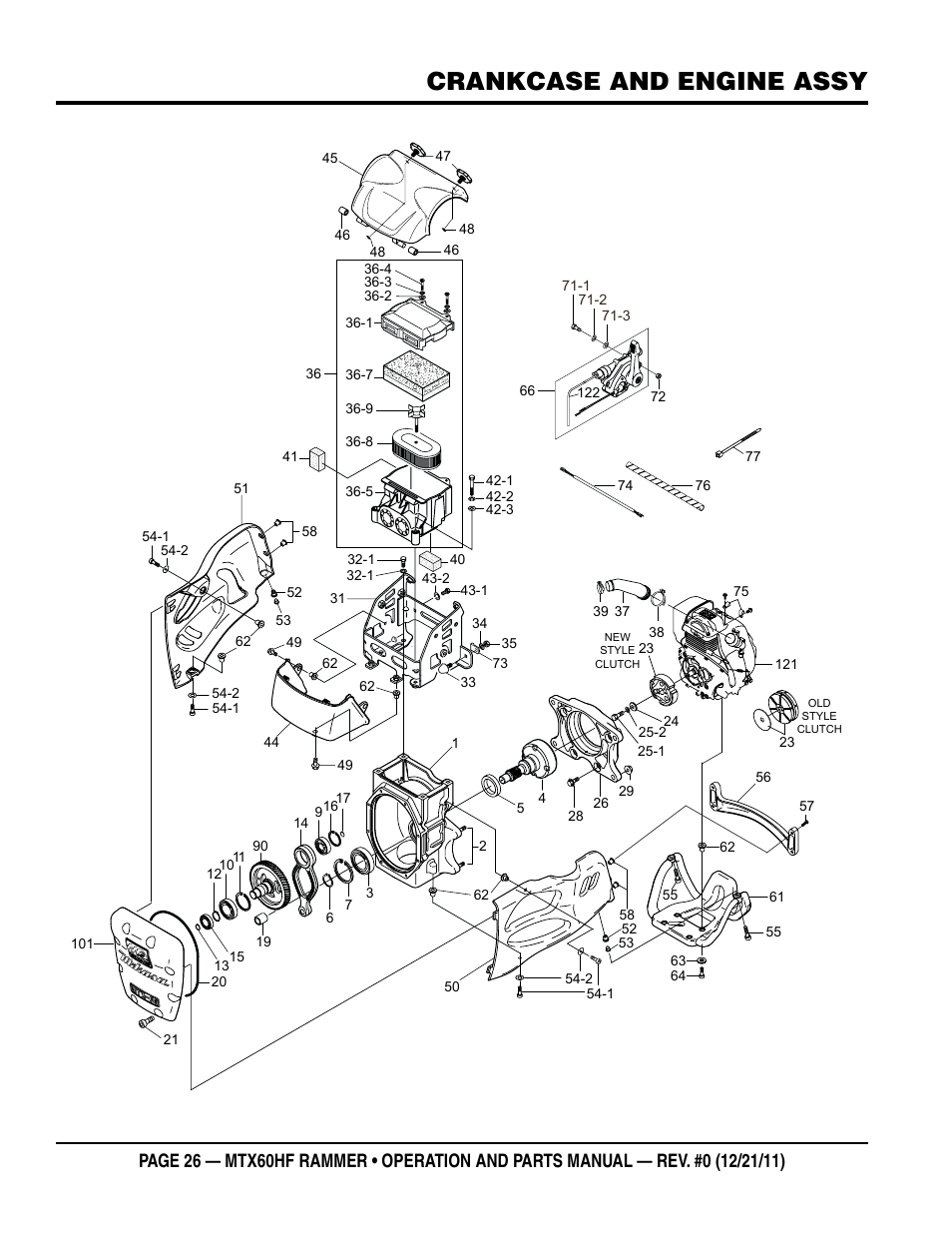 Crankcase and engine assy | Multiquip MTX60HF User Manual | Page 26 / 66