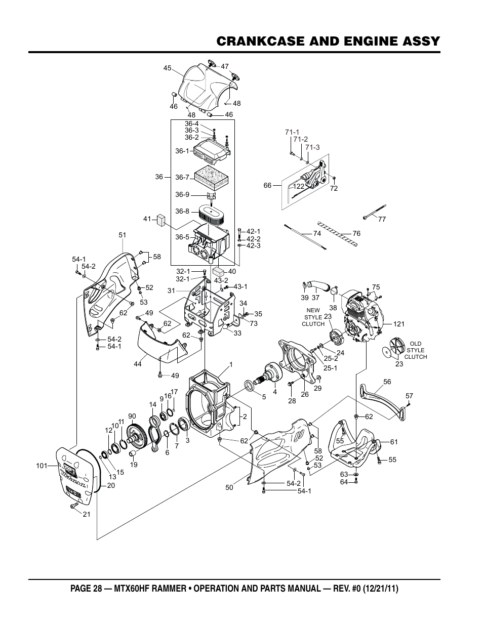 Crankcase and engine assy | Multiquip MTX60HF User Manual | Page 28 / 66