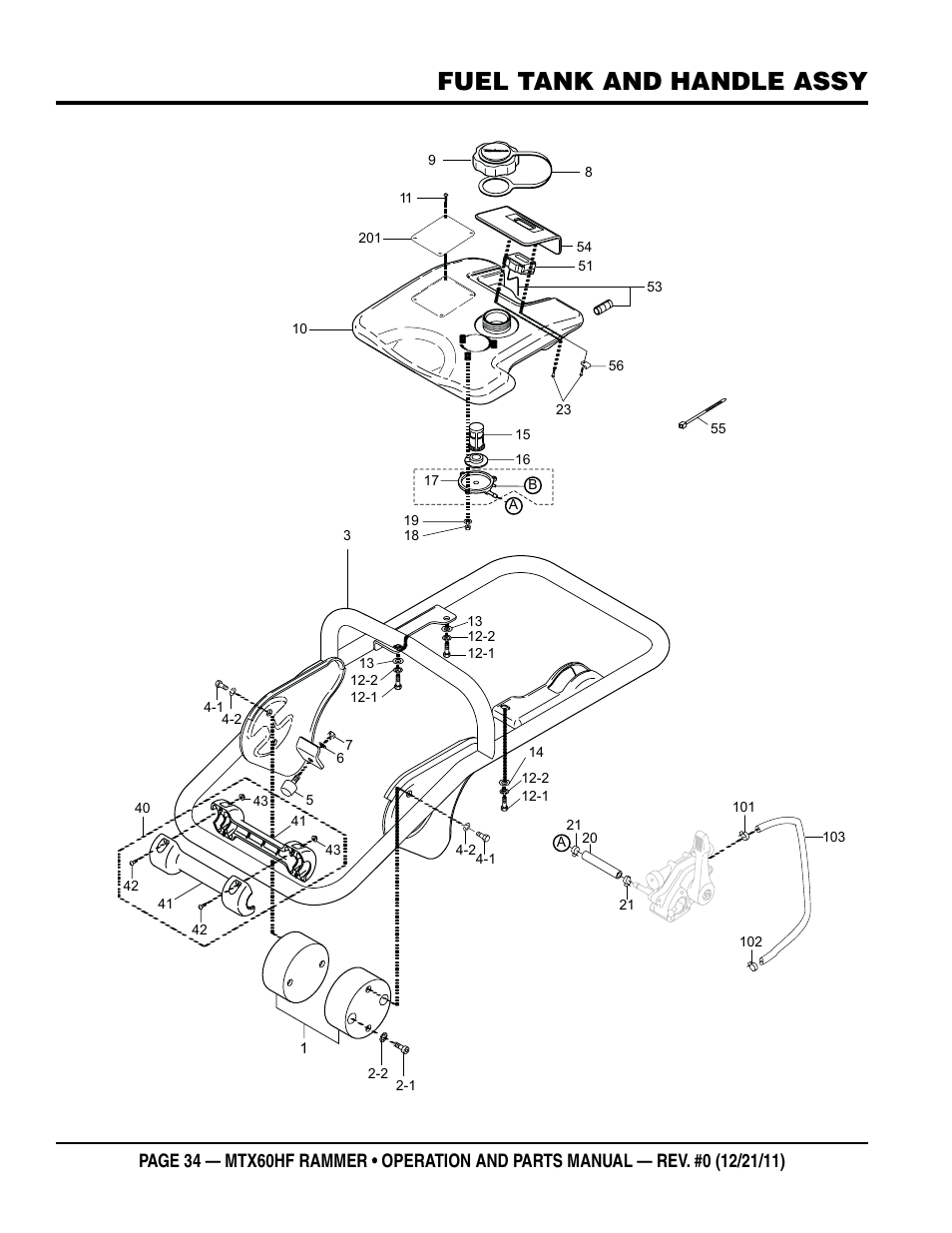 Fuel tank and handle assy | Multiquip MTX60HF User Manual | Page 34 / 66