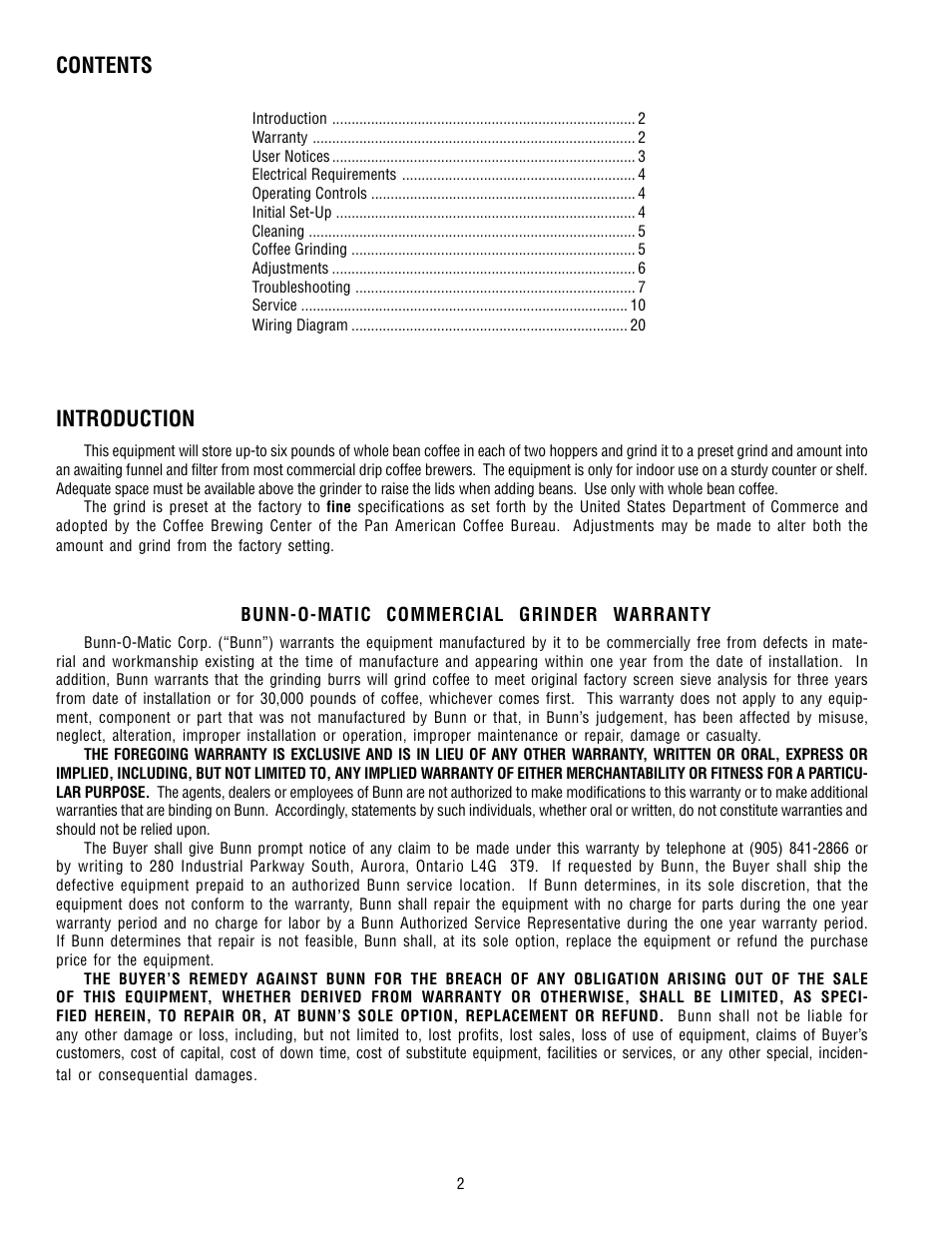 Bunn G9-2T HD User Manual | Page 2 / 20