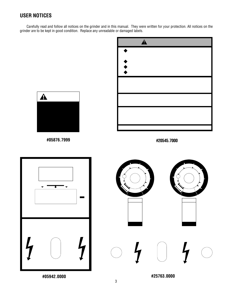 Warning, Caution, User notices | Hazardous voltage | Bunn G9-2T HD User Manual | Page 3 / 20