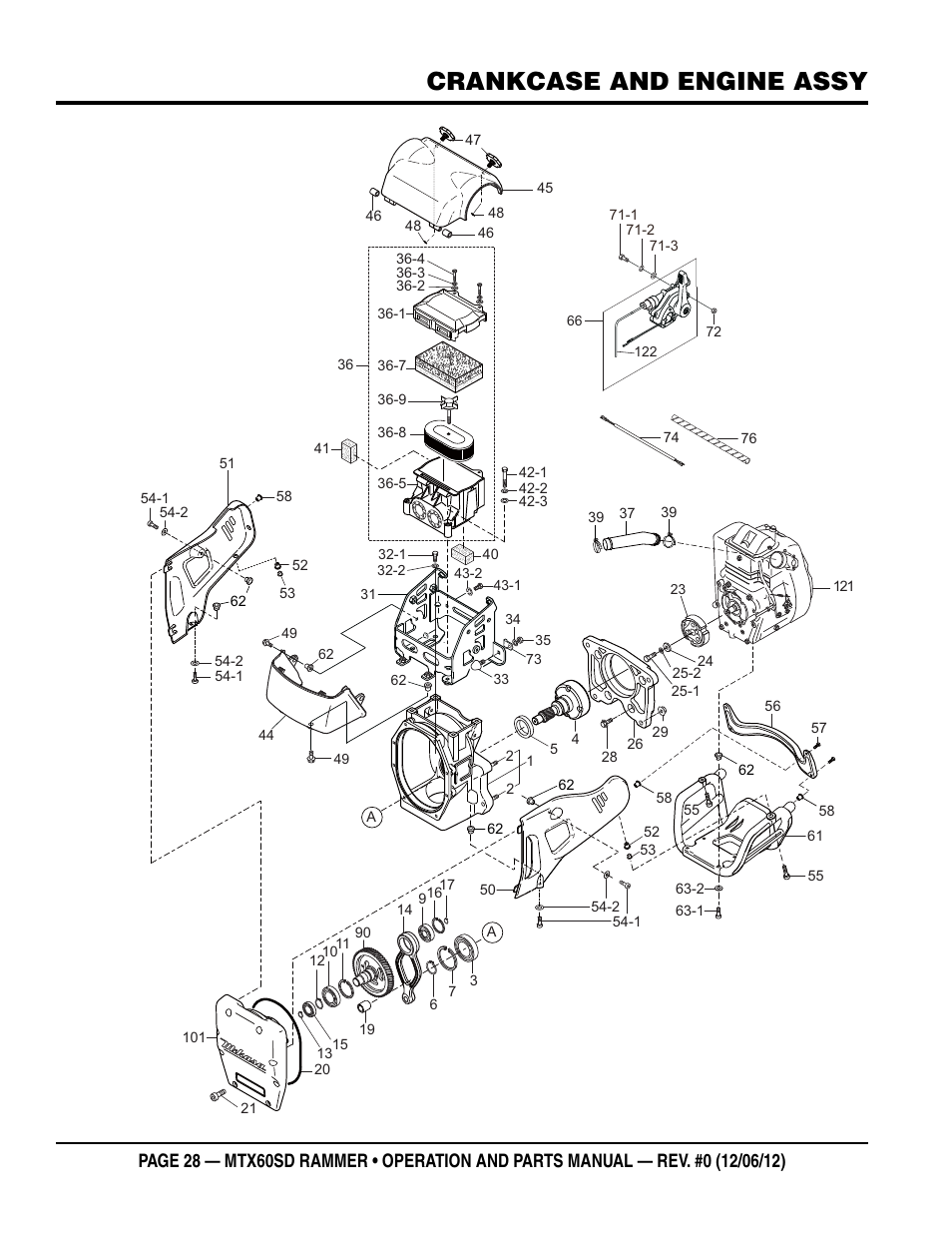 Crankcase and engine assy | Multiquip MTX60SD User Manual | Page 28 / 58
