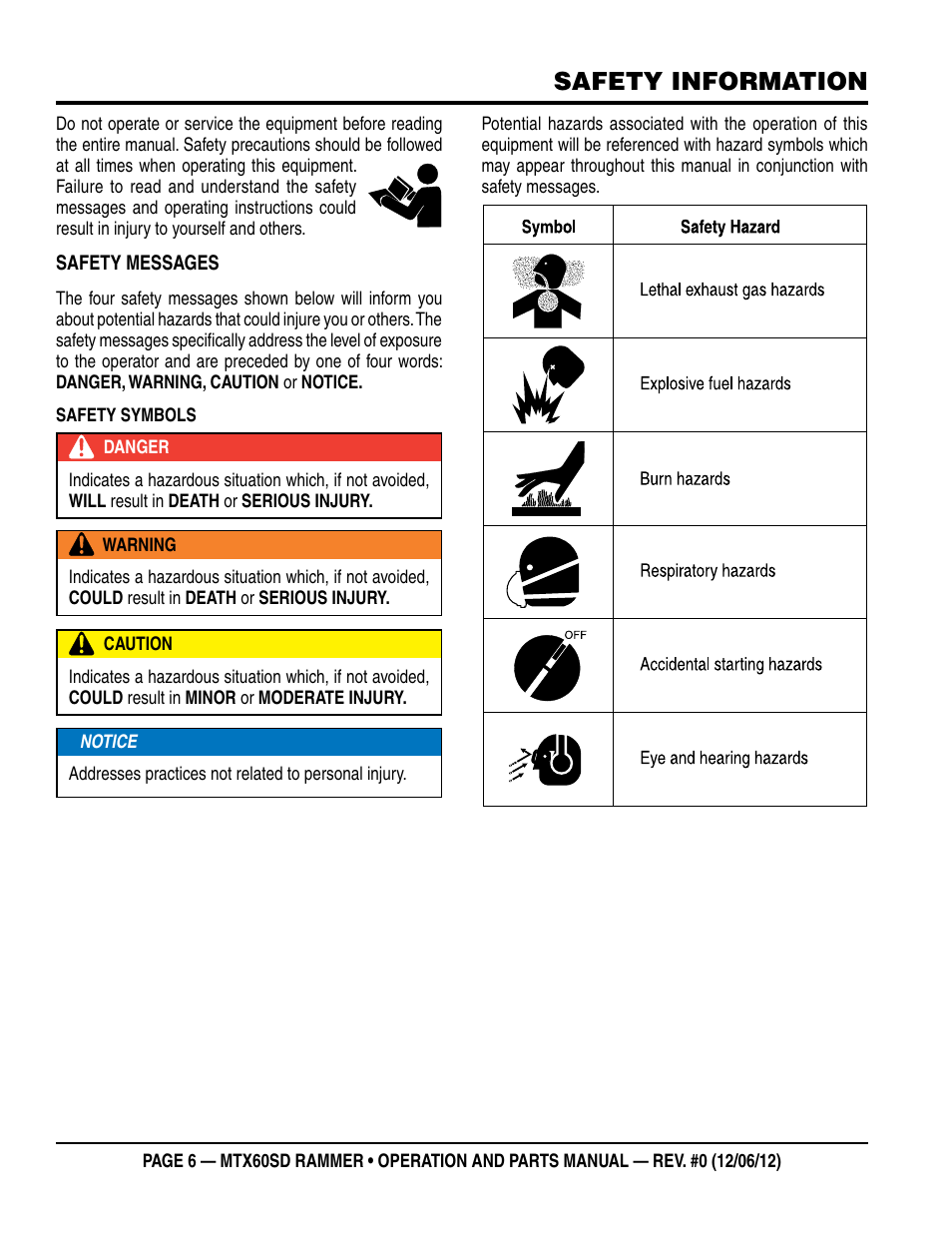 Safety information | Multiquip MTX60SD User Manual | Page 6 / 58