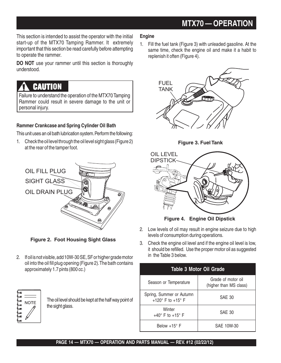 Mtx70 — operation, Cauti, Cauti caution | Multiquip MTX70 User Manual | Page 14 / 68