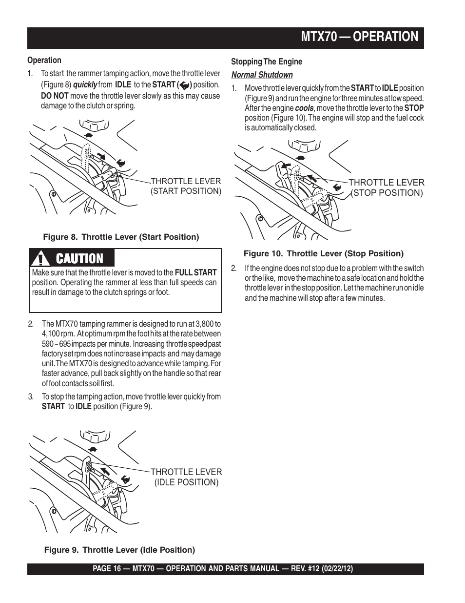 Mtx70 — operation, Cauti, Cauti caution | Multiquip MTX70 User Manual | Page 16 / 68