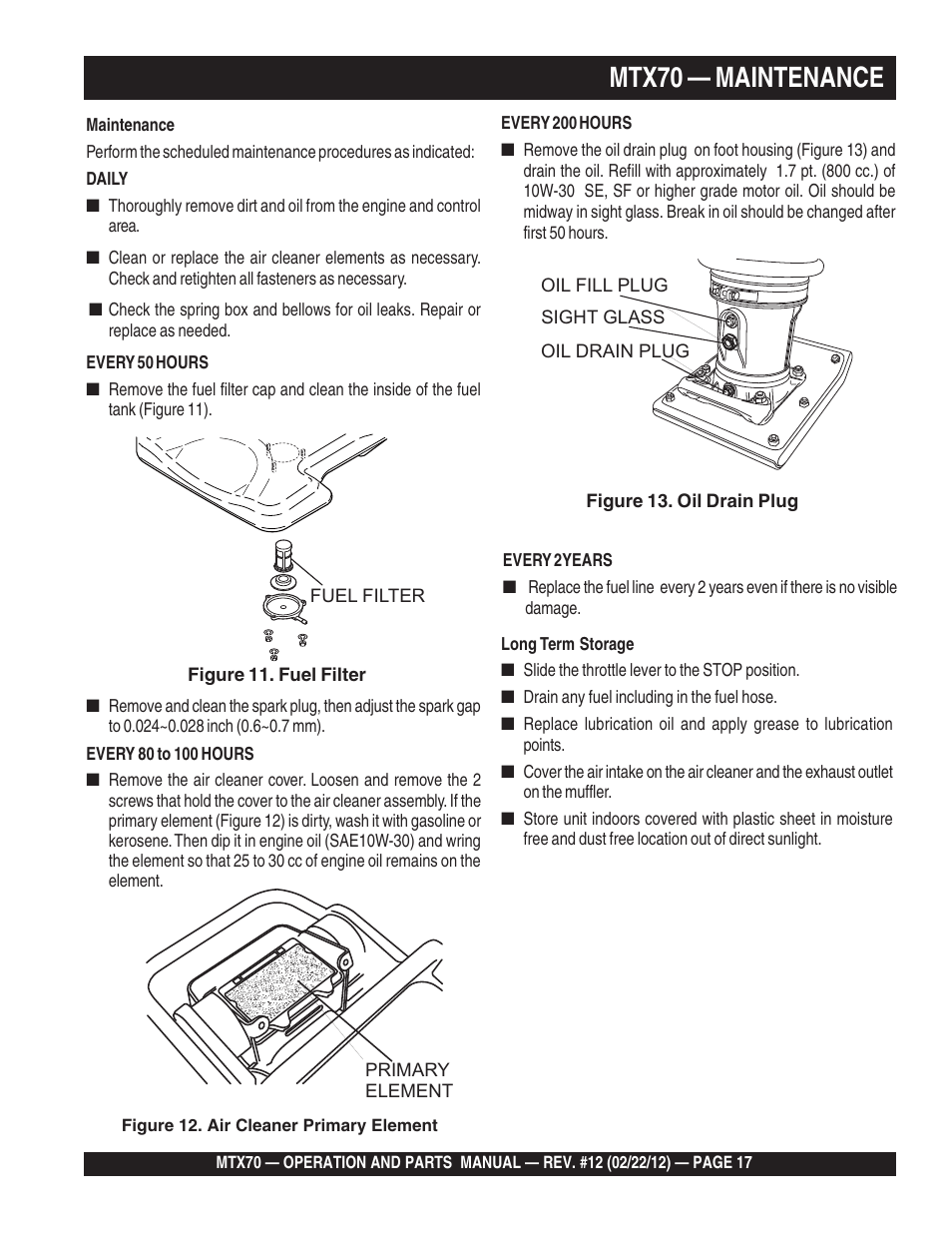 Mtx70 — maintenance | Multiquip MTX70 User Manual | Page 17 / 68