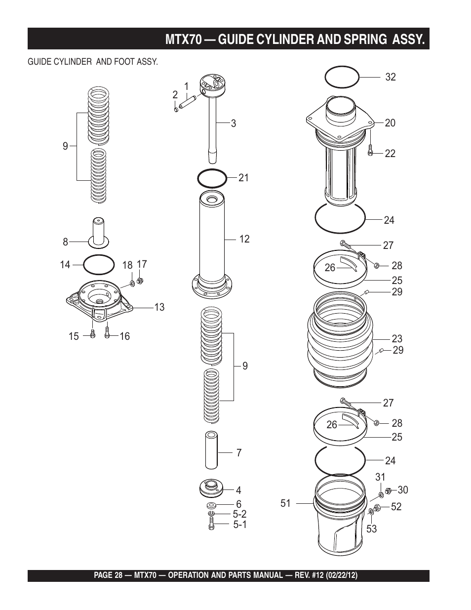 Mtx70 — guide cylinder and spring assy | Multiquip MTX70 User Manual | Page 28 / 68