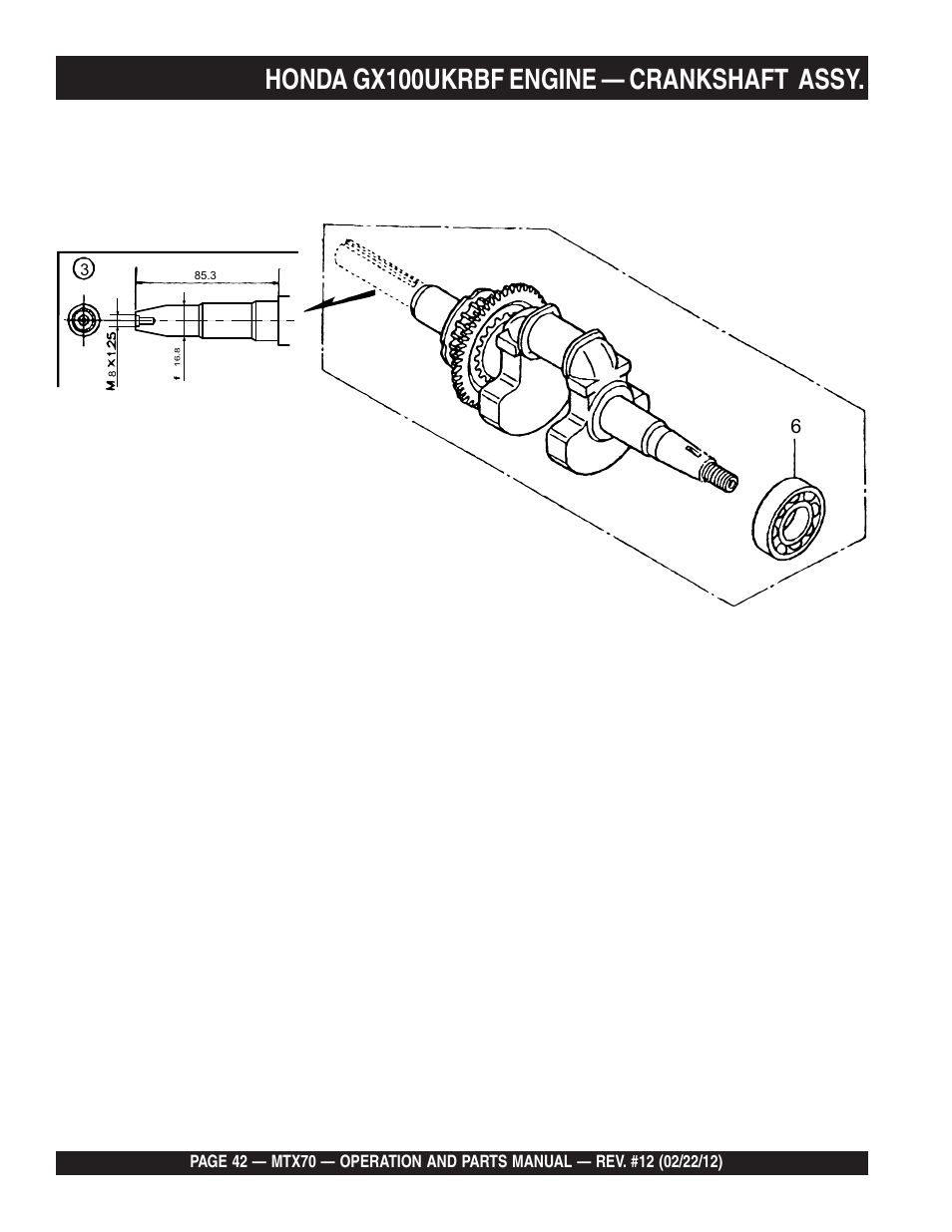 Honda gx100ukrbf engine — crankshaft assy | Multiquip MTX70 User Manual | Page 42 / 68