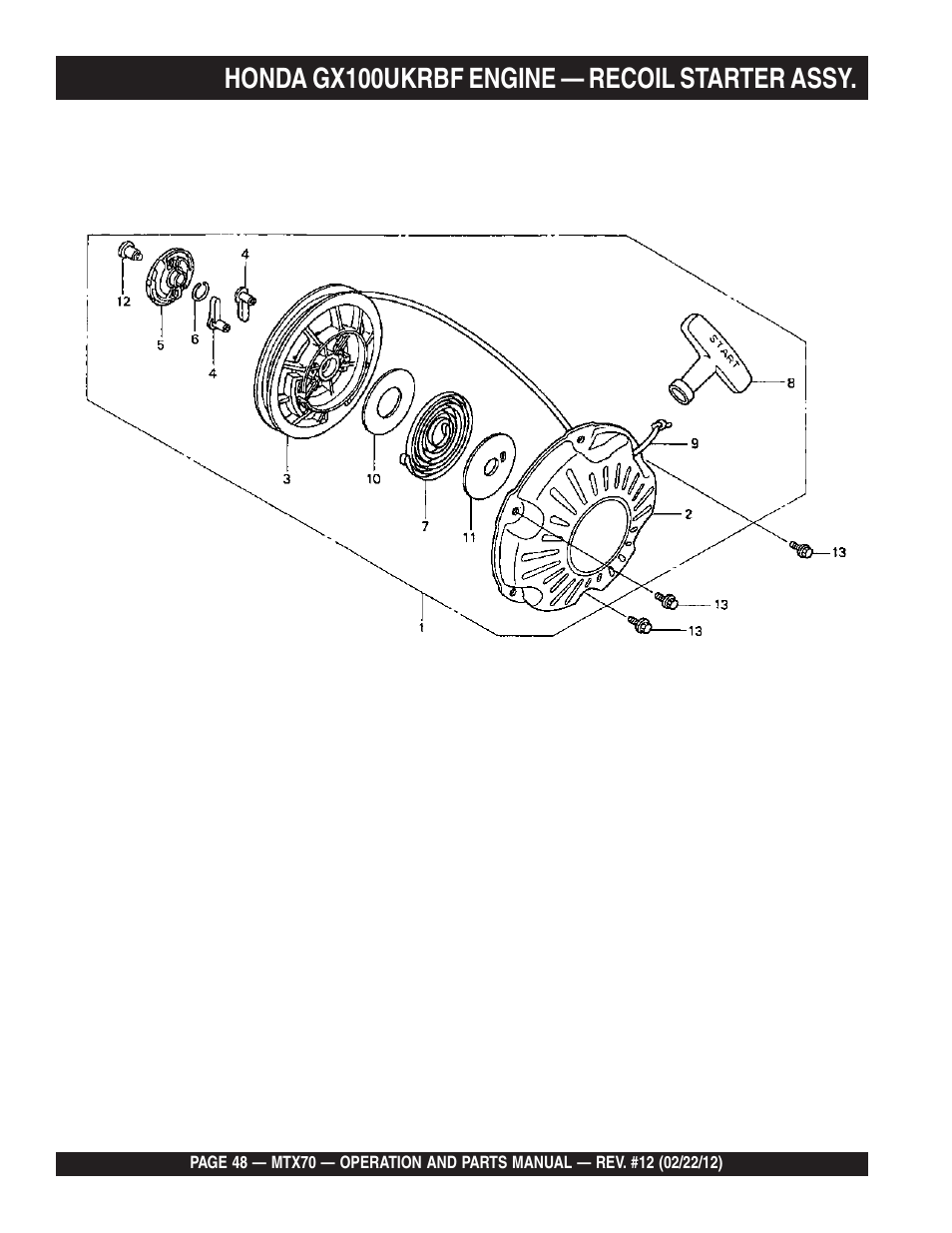 Honda gx100ukrbf engine — recoil starter assy | Multiquip MTX70 User Manual | Page 48 / 68