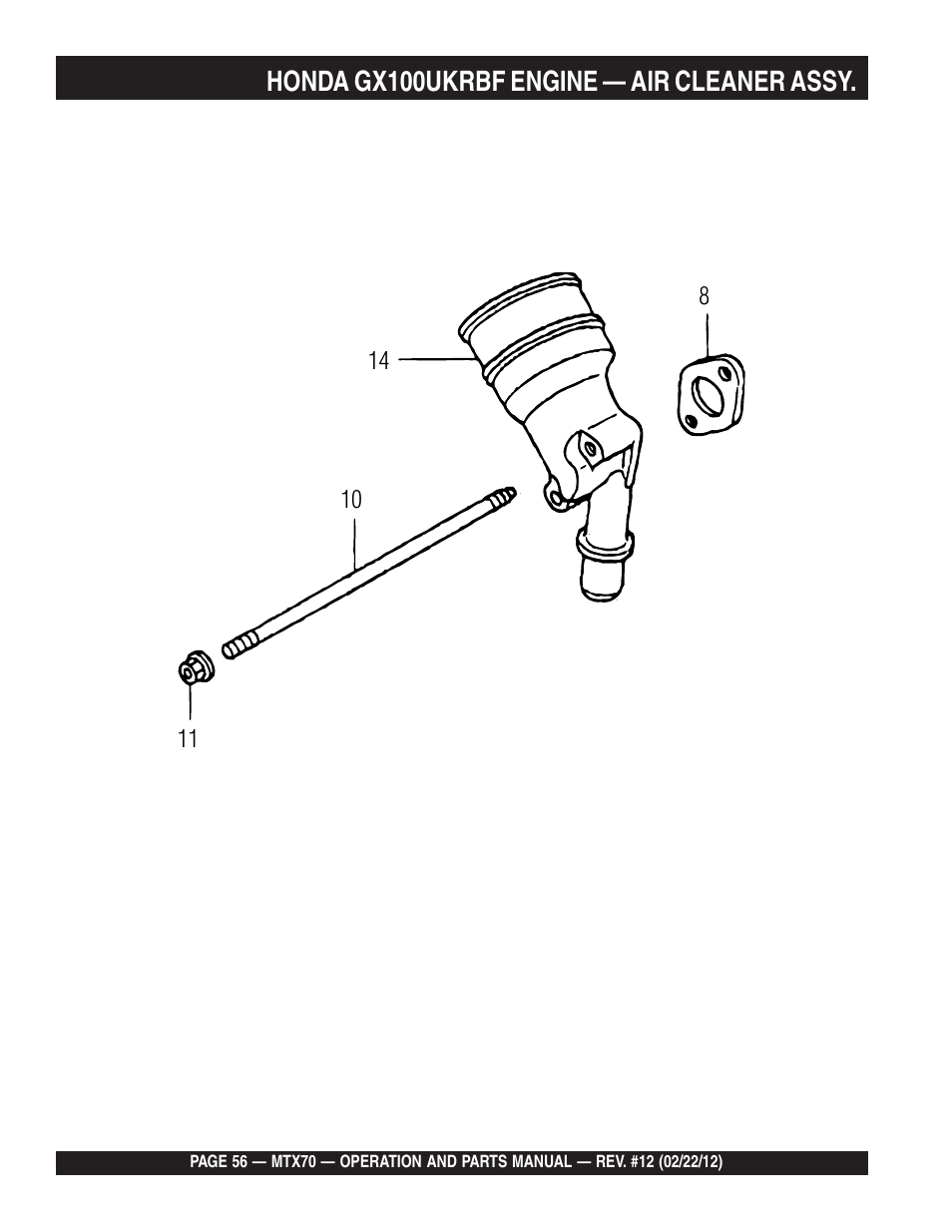 Honda gx100ukrbf engine — air cleaner assy | Multiquip MTX70 User Manual | Page 56 / 68