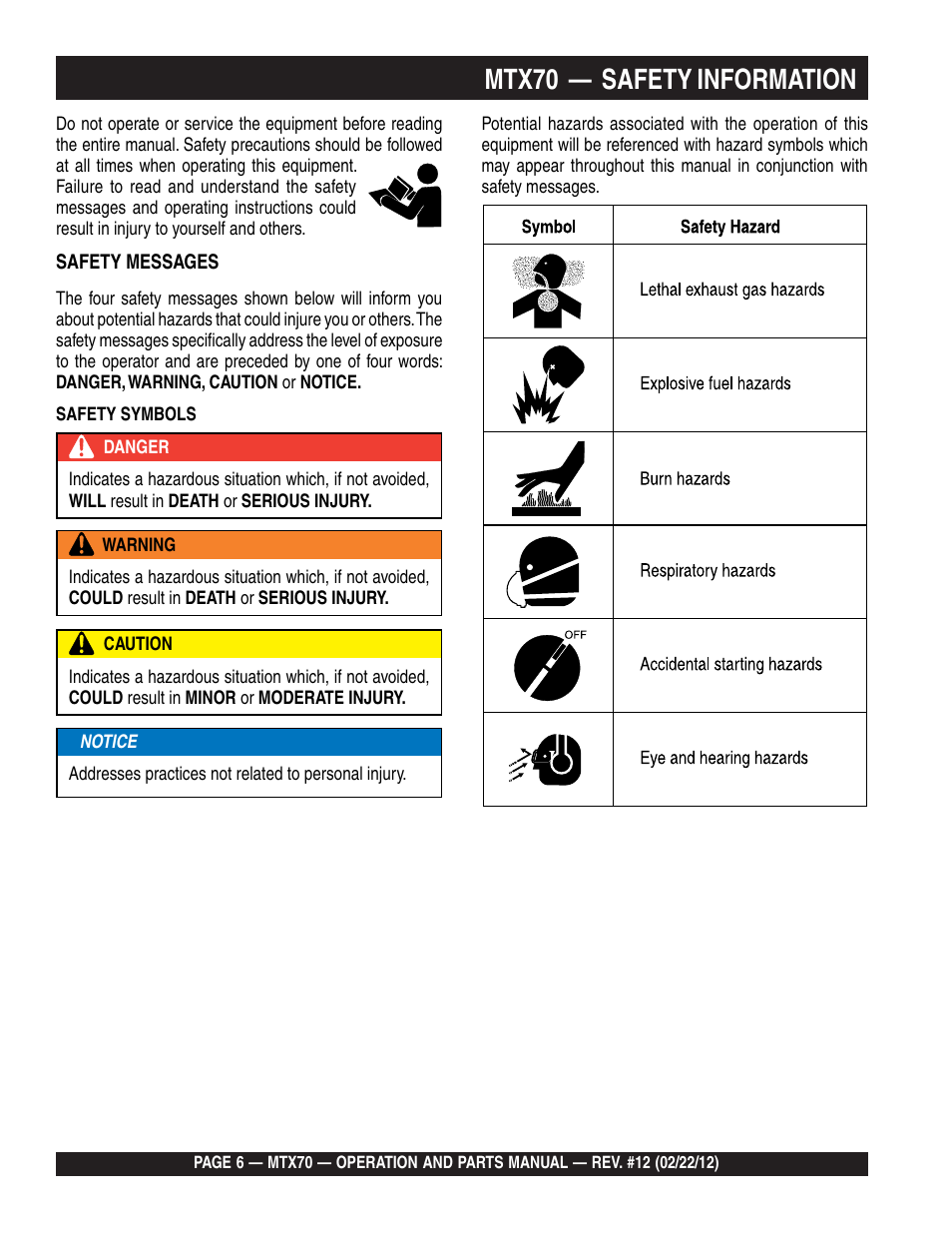 Mtx70 — safety information | Multiquip MTX70 User Manual | Page 6 / 68