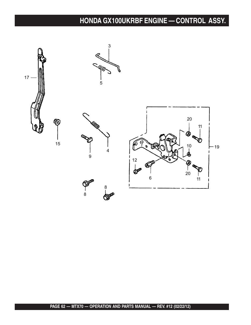 Honda gx100ukrbf engine — control assy | Multiquip MTX70 User Manual | Page 62 / 68