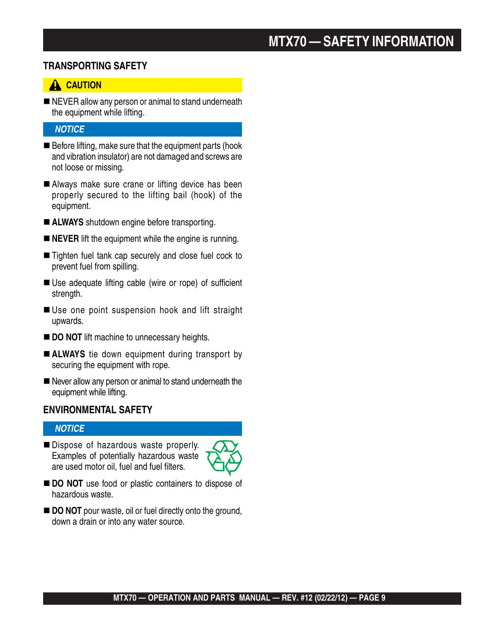 Mtx70 — safety information | Multiquip MTX70 User Manual | Page 9 / 68