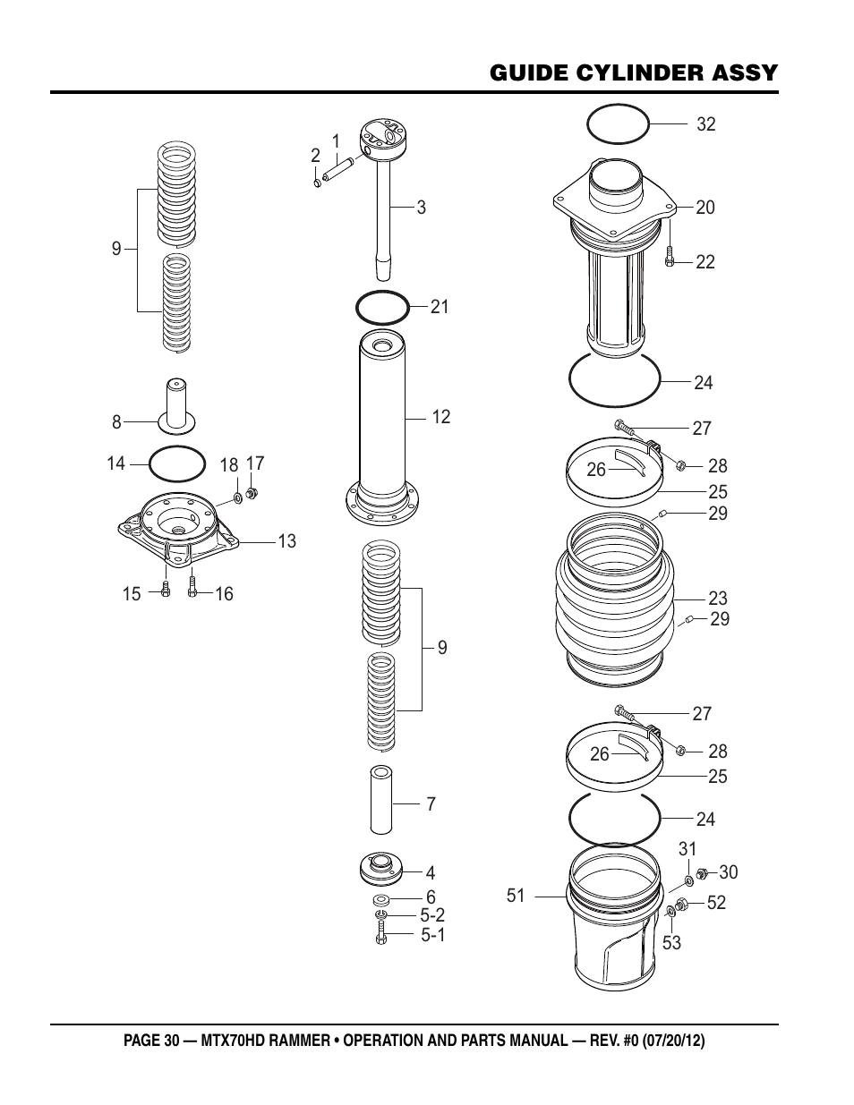 Mtx70hd — guide cylinder and spring assy | Multiquip MTX70HD User Manual | Page 30 / 68