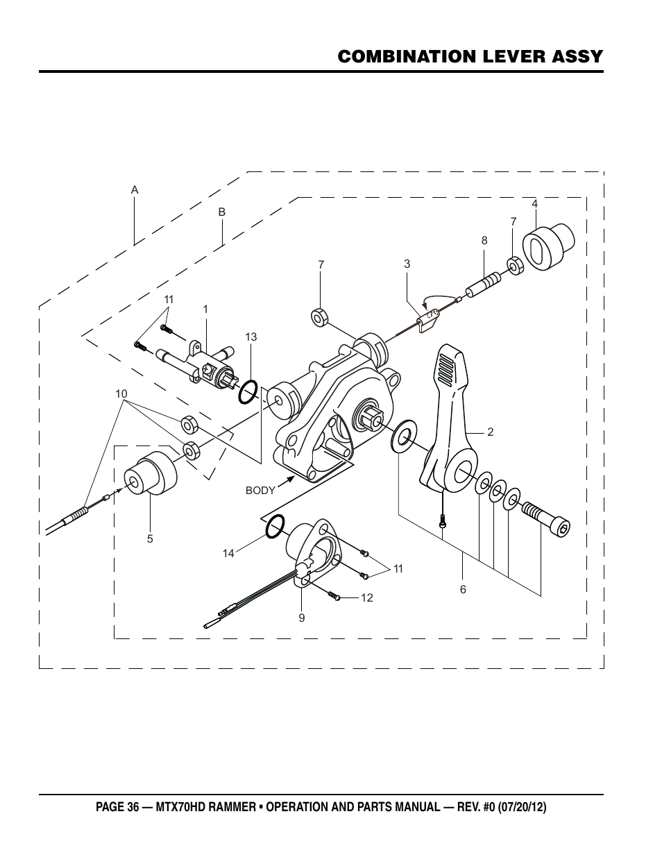 Combination lever assy | Multiquip MTX70HD User Manual | Page 36 / 68