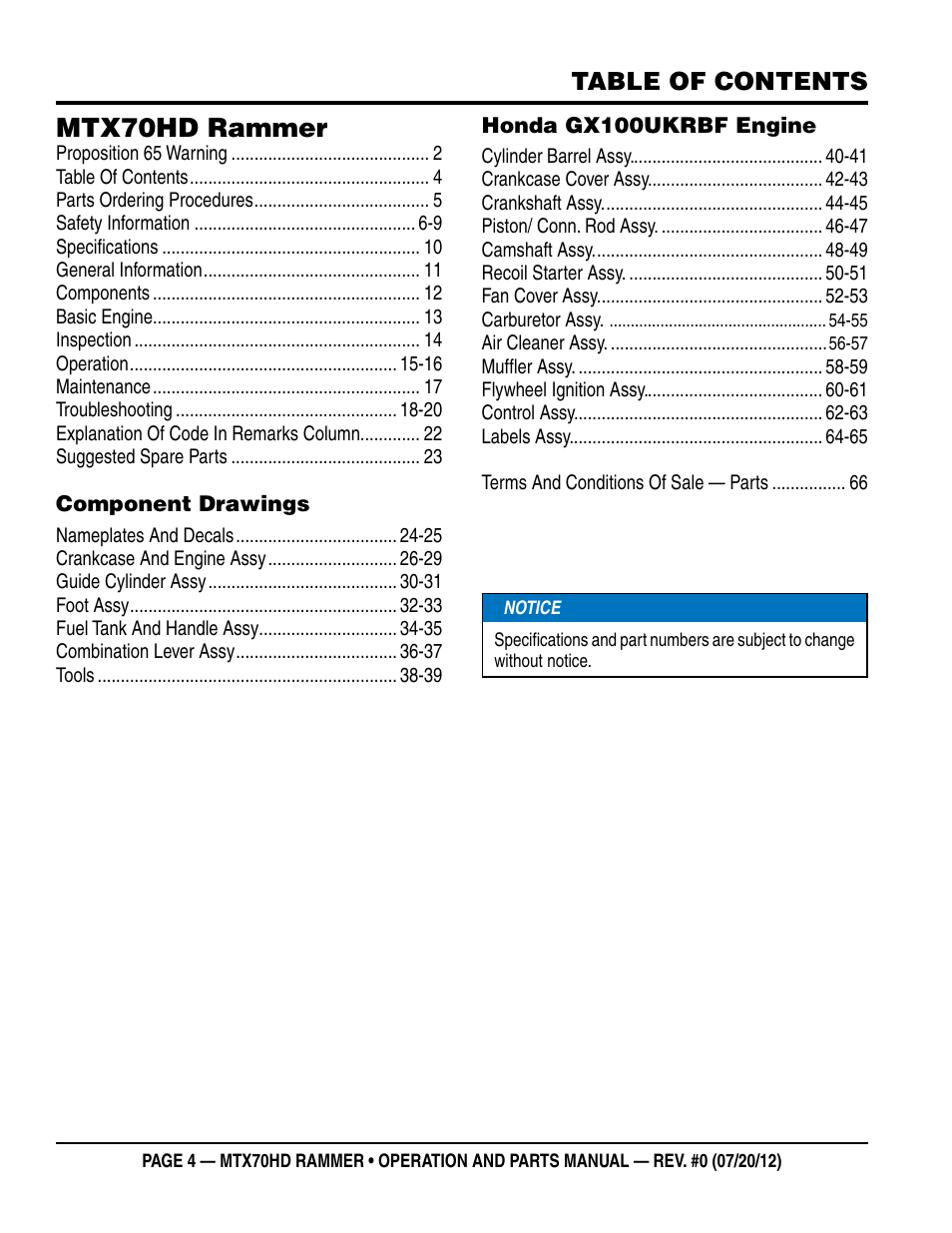 Multiquip MTX70HD User Manual | Page 4 / 68