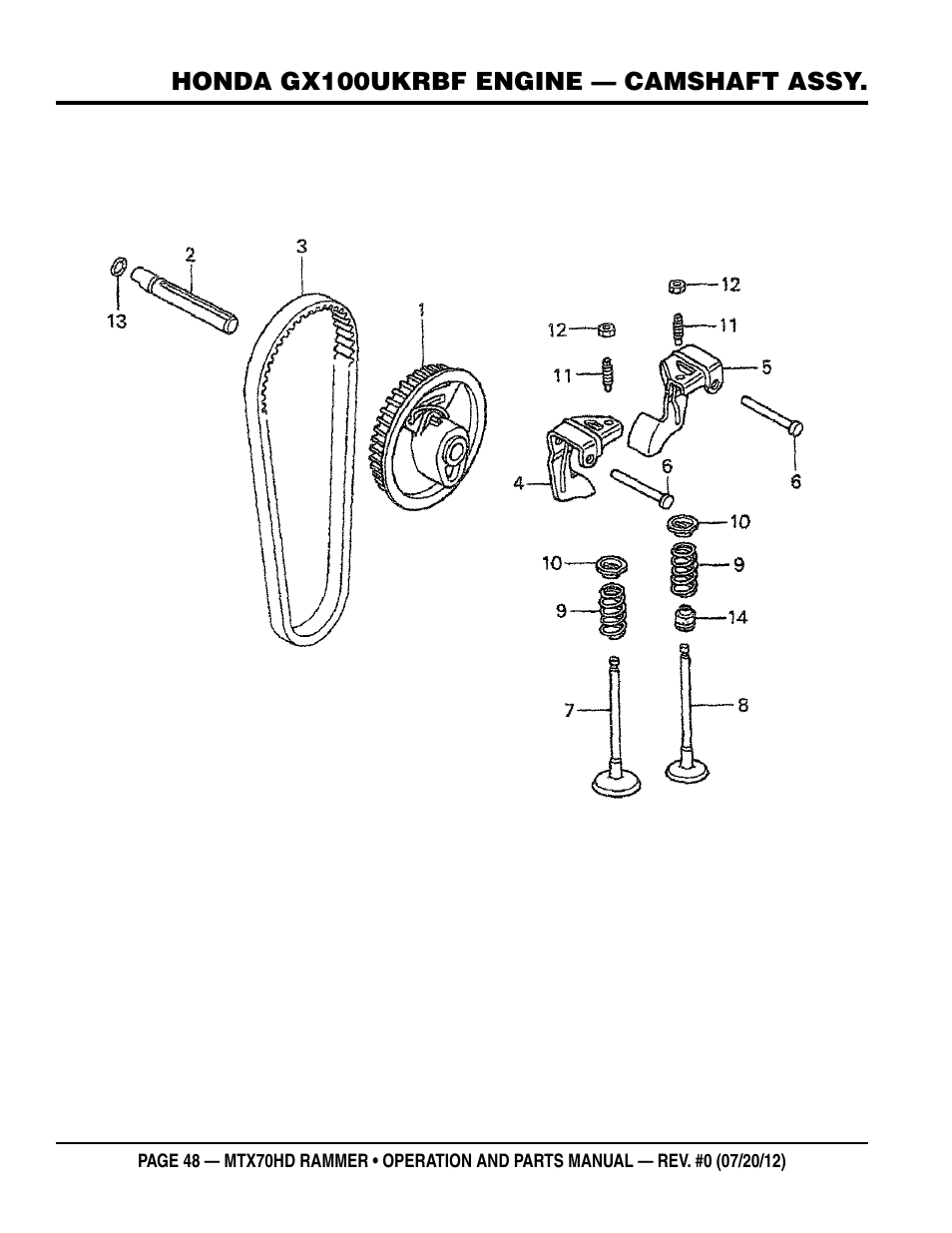 Honda gx100ukrbf engine — camshaft assy | Multiquip MTX70HD User Manual | Page 48 / 68