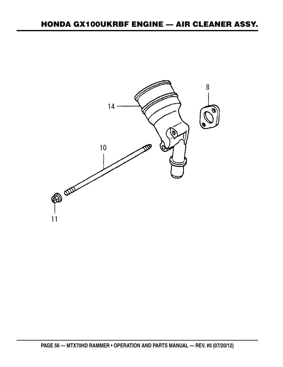 Honda gx100ukrbf engine — air cleaner assy | Multiquip MTX70HD User Manual | Page 56 / 68