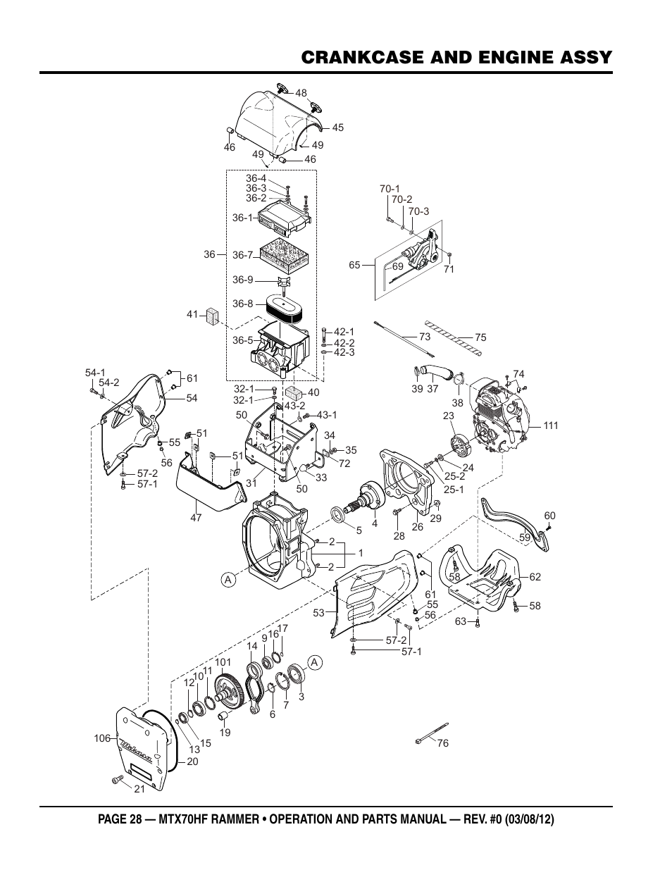 Crankcase and engine assy | Multiquip MTX70HF User Manual | Page 28 / 68