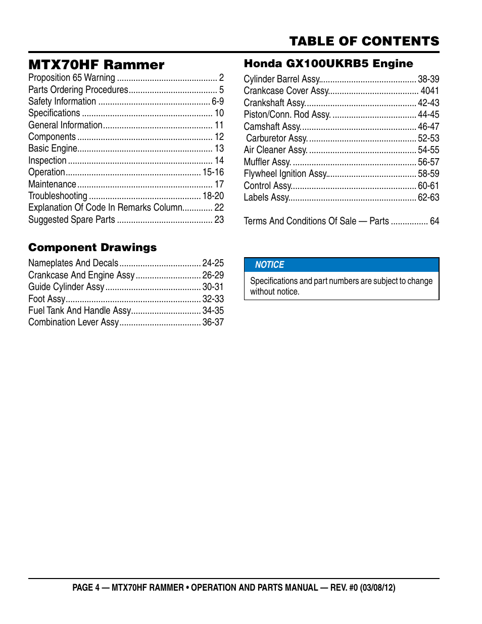 Multiquip MTX70HF User Manual | Page 4 / 68