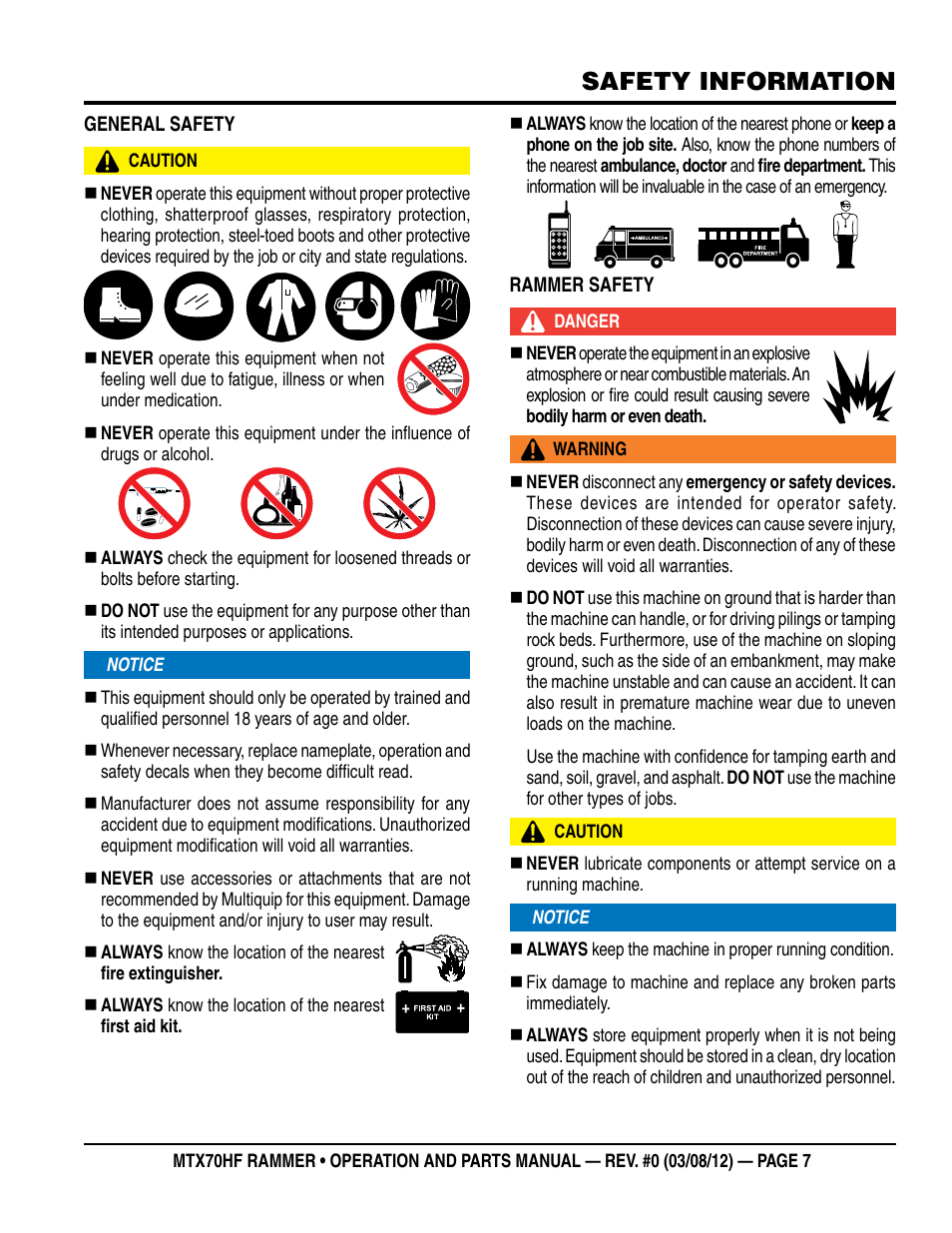 Safety information | Multiquip MTX70HF User Manual | Page 7 / 68