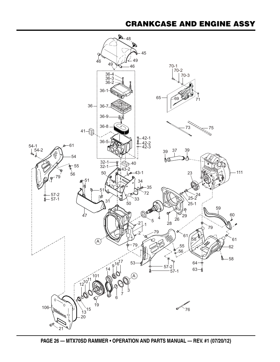 Crankcase and engine assy | Multiquip MTX70SD User Manual | Page 26 / 58