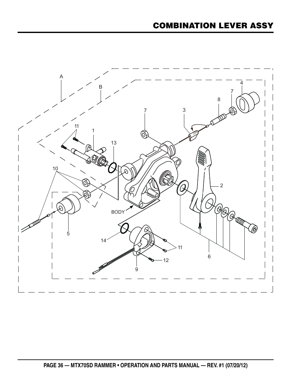 Combination lever assy | Multiquip MTX70SD User Manual | Page 36 / 58