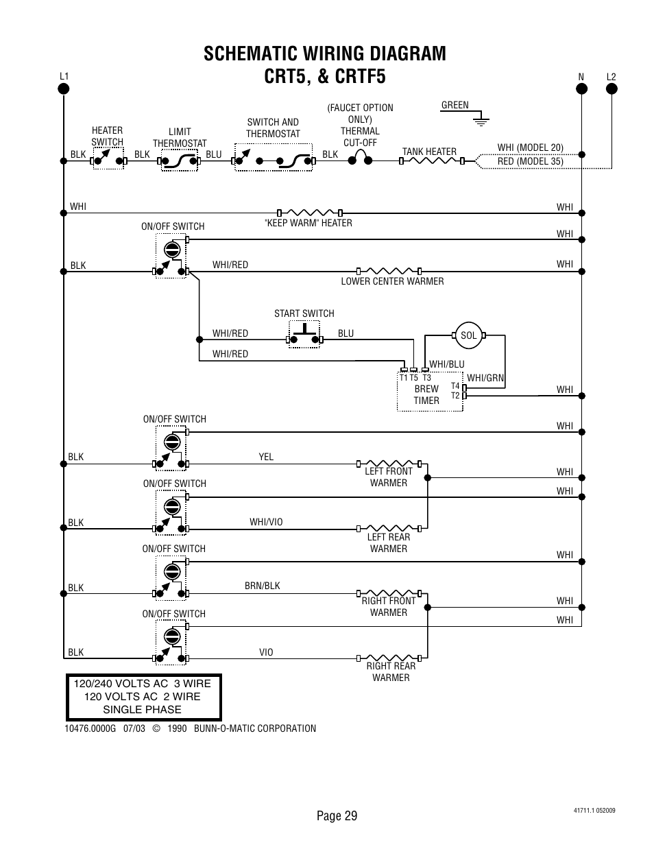 Schematic wiring diagram crt5, & crtf5, Page 29 | Bunn C User Manual | Page 29 / 59