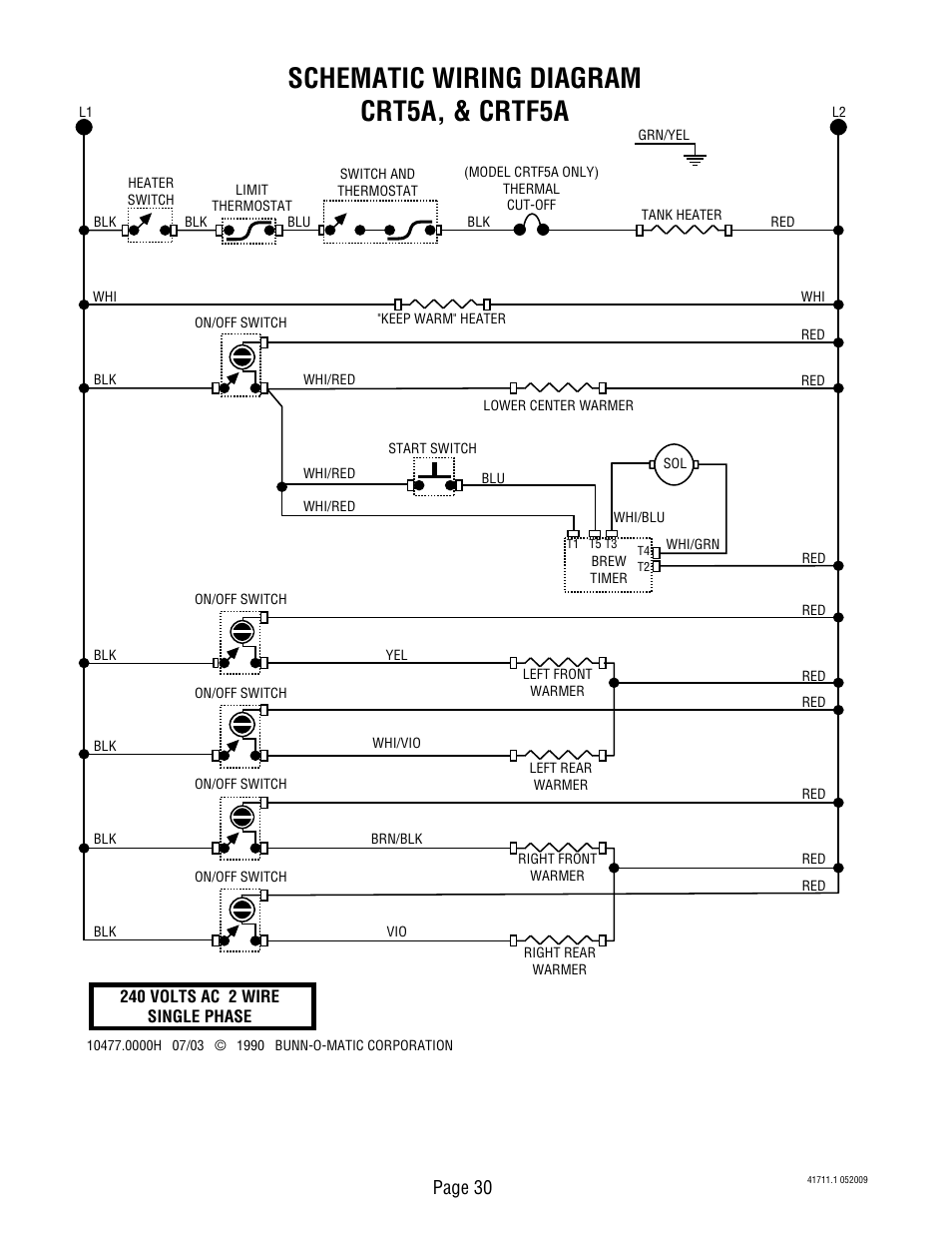 Schematic wiring diagram crt5a, & crtf5a, Page 30 | Bunn C User Manual | Page 30 / 59