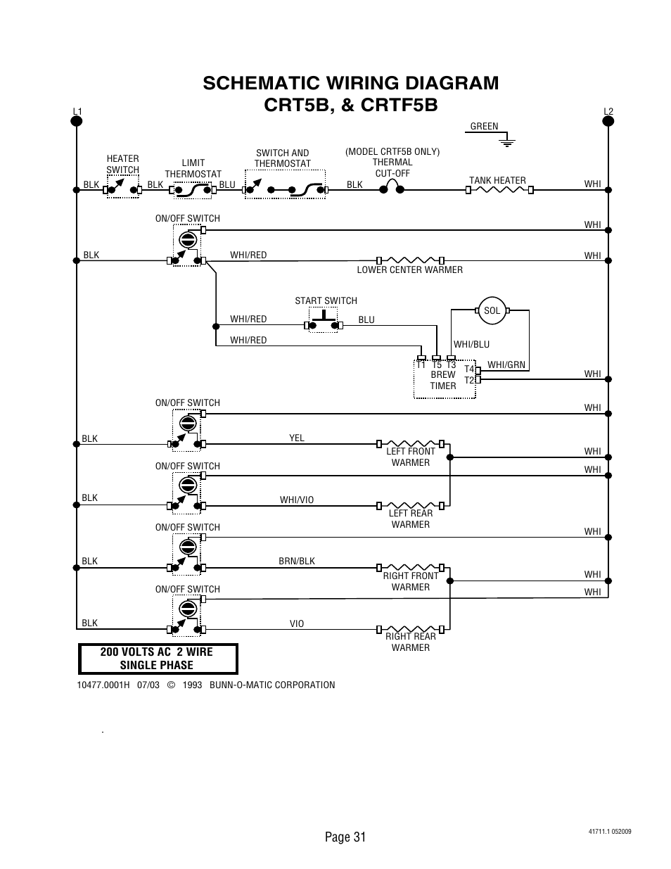 Schematic wiring diagram crt5b, & crtf5b, Page 31 | Bunn C User Manual | Page 31 / 59